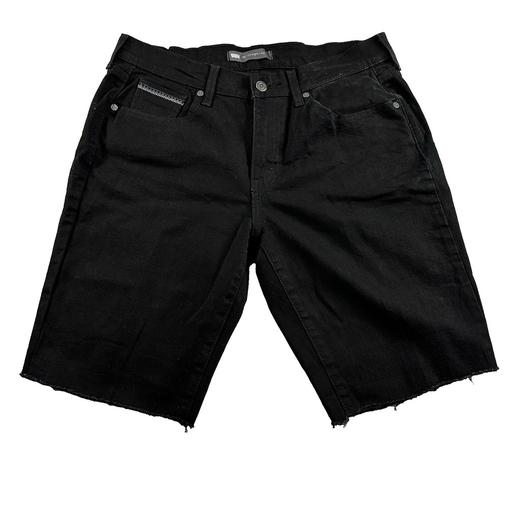 Levi's 505 Black Denim Shorts Womens 33 Raw Hem Stretch 10"